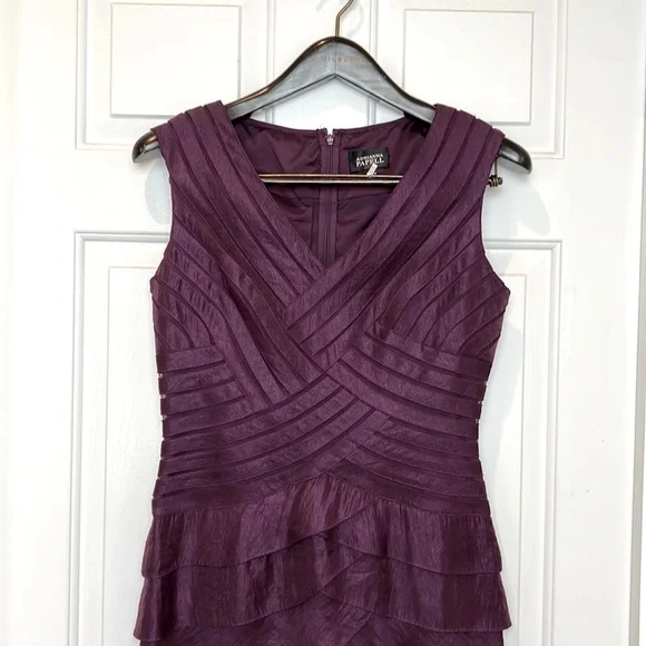 Adrianna Papell Sleeveless Tiered Ruffle Cocktail Dress Size 10 Plum - Picture 2 of 12